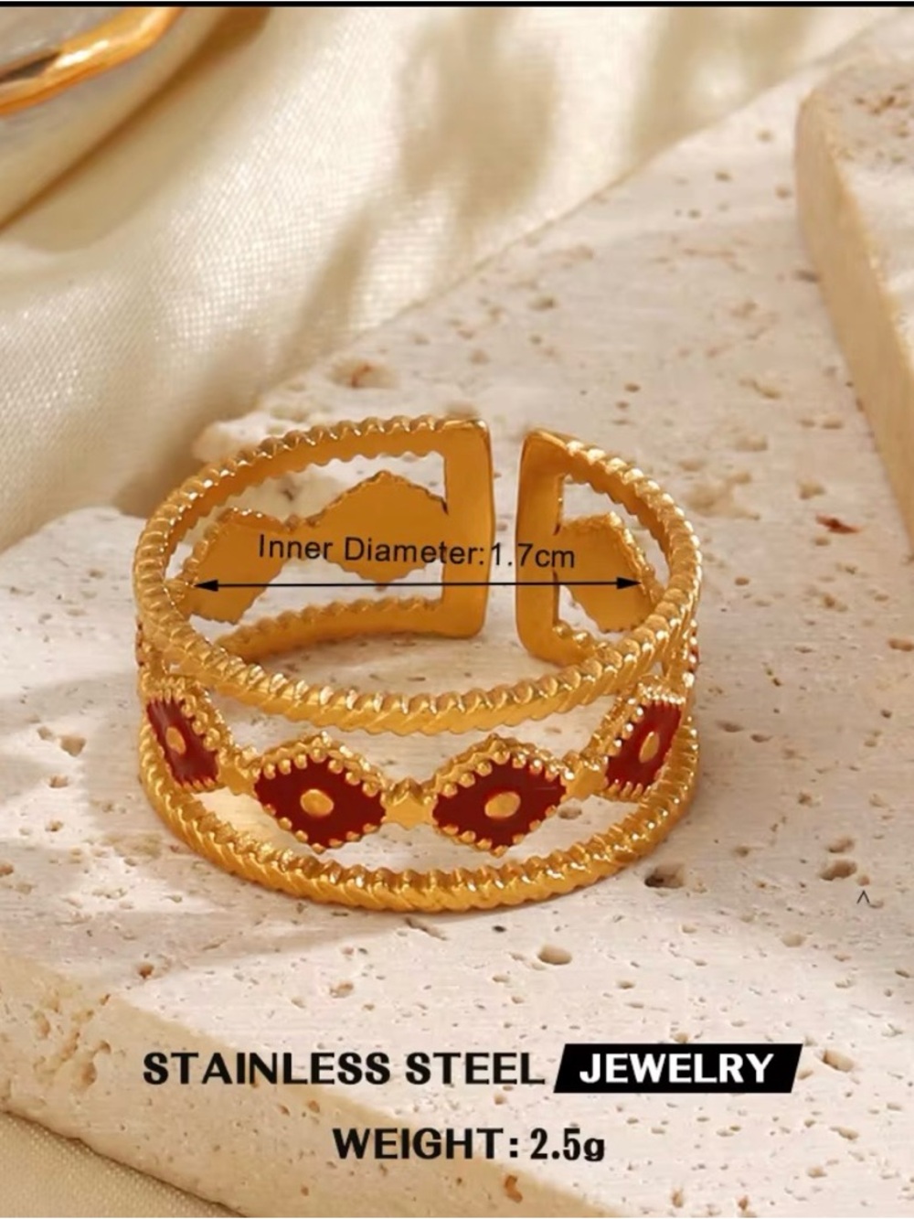 Gold-Tone Red Enamel Open Band Ring - Women Jewelry